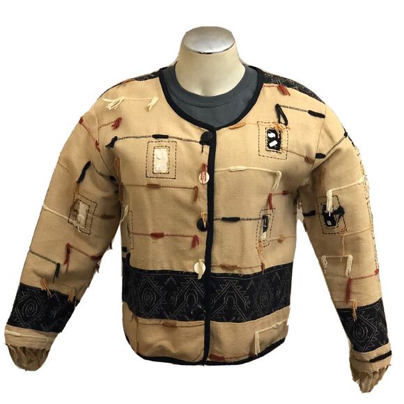 New Directions Jacket Womens L  Fringe Unique Peasant Bohemian Lined Button - Picture 5 of 12